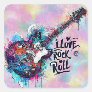 Adesivo Quadrado Eu Adoro Rock N Roll Música Elétrica Arte Azul