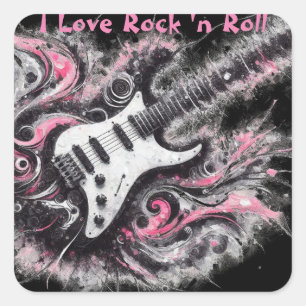 Adesivo Quadrado Eu Adoro Rock N Roll Pintura Elétrica De Violão