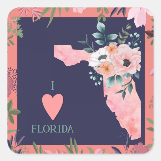Adesivo Quadrado Eu amo a Florida (Frente)