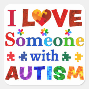 Adesivo Quadrado Eu amo alguém com AUTISM