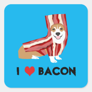Adesivo Quadrado Eu Amo Bacon Corgi Dog