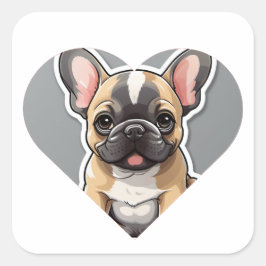 Adesivo Quadrado EU AMO BULLDOGS FRANCESES Cartoon Bonito Puppy no 