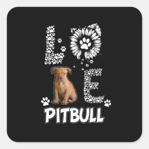 Adesivo Quadrado Eu amo cachorros Pitbull