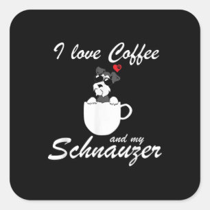 Adesivo Quadrado eu amo café e meus amantes de cachorro schnauzer