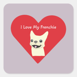 Adesivo Quadrado Eu amo meu Frenchie, Lavender