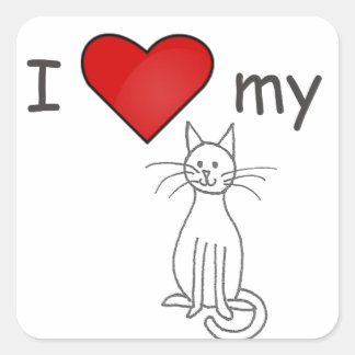 Adesivo Quadrado Eu Amo Meu Gato - Branco