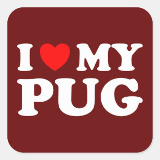 Adesivo Quadrado Eu Amo Meu Pug Com Coração Vermelho