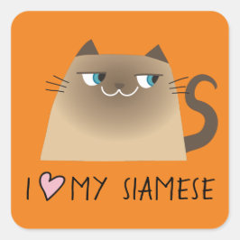 Adesivo Quadrado Eu Amo Meu Sticker de Gato Siames Cute Presente