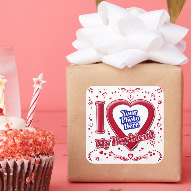 Adesivo Quadrado Eu Amo Meus Corações Vermelhos Namorado (Festa)