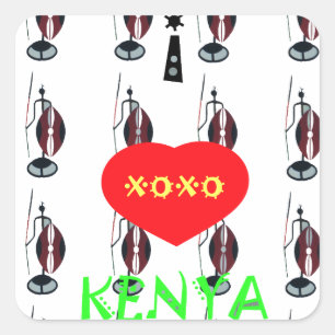 Adesivo Quadrado Eu amo o Kenya XOXO Maasai com escudo e lança
