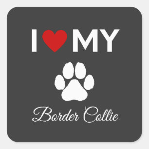 Adesivo Quadrado Eu amo o meu texto personalizado do cão da Collie