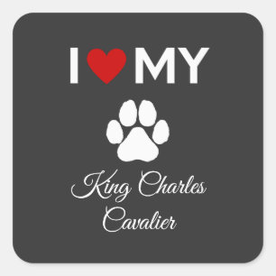 Adesivo Quadrado Eu amo o meu texto personalizado do cão Rei Charle