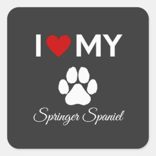 Adesivo Quadrado Eu amo o meu texto personalizado do cão Springer S