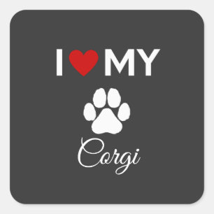 Adesivo Quadrado Eu amo o meu texto personalizado para o cão Corgi