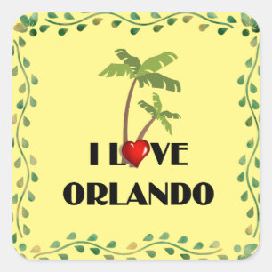 Adesivo Quadrado Eu Amo Orlando, design tropical