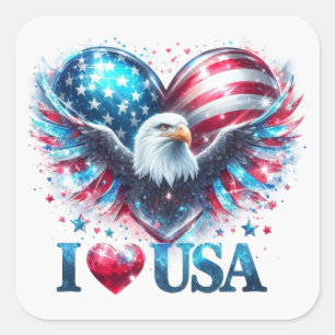 Adesivo Quadrado Eu Amo Selo de Envelope de Águia Patriótica e Cora