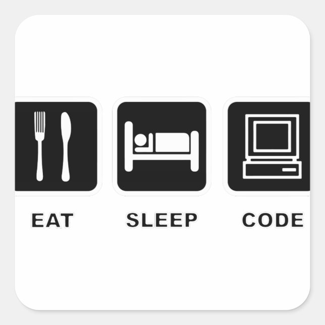 Adesivo Quadrado Eu como, durmo e código (Frente)