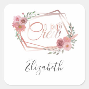 Adesivo Quadrado Eu Faço Tripulação Cor-de-rosa Blush Flores Ros
