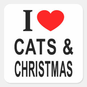 Adesivo Quadrado Eu ❤️ GATOS & NATAL Eu AMO GATOS & NATAL Eu