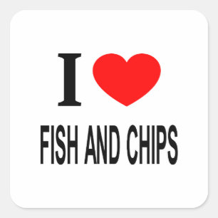 Adesivo Quadrado Eu ❤️ PEIXE COM BATATA FRITA Eu AMO PEIXE COM BATA