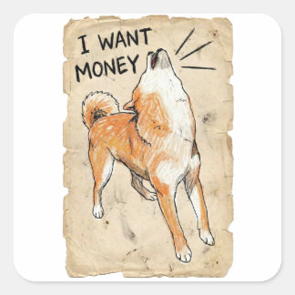 Adesivo Quadrado Eu Quero Dinheiro – Arte do Meme do Shiba Inu Grit