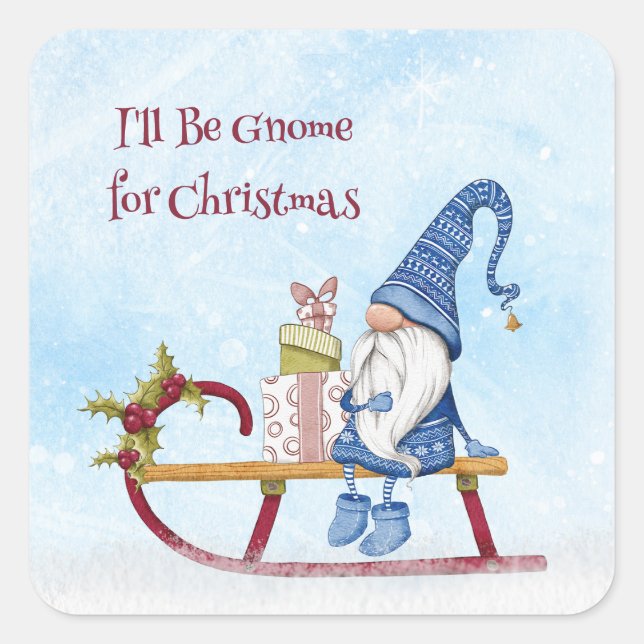 Adesivo Quadrado Eu serei o Gnomo para o Natal Feriado (Frente)
