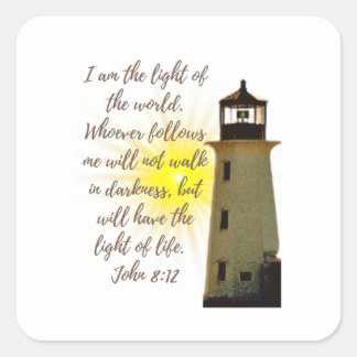 Adesivo Quadrado Eu sou a Luz. John 8:12 citação com Light House