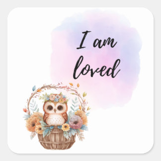 Adesivo Quadrado Eu Sou Amado Kids Room Owl Air Balloon Positivo