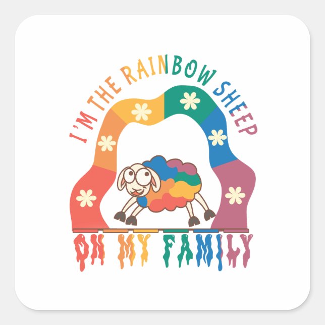Adesivo Quadrado Eu sou o Rainbow Sheep da minha família - Orgulho  (Frente)