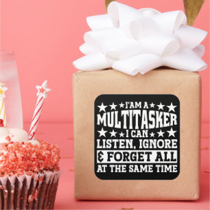 Adesivo Quadrado Eu sou uma multitarefa engraçada, medalha sarcásti