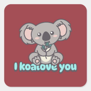 Adesivo Quadrado Eu te amo, Koala Urso.