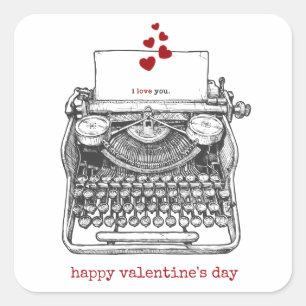Adesivo Quadrado Eu te amo Máquina de escrever Vintage NAMORADO