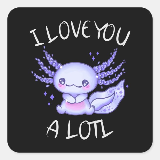 Adesivo Quadrado Eu te amo muito Axolotl no amor Faux Canvas Prin (Frente)