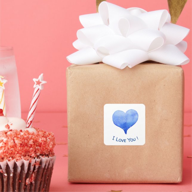 Adesivo Quadrado Eu Te Amo Namorados De Coração Azul (Festa)