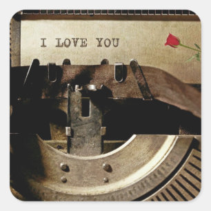 Adesivo Quadrado Eu Te Amo, Rosa vermelha Vintage, Antiga Máquina d