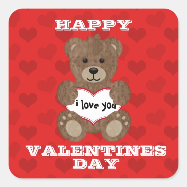 Adesivo Quadrado Eu Te Amo, Teddy Bear Sticker (Frente)