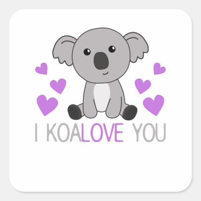 Adesivo Quadrado Eu Te Koalove Koala Bonita Com Animais Corações (Frente)