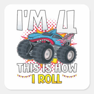 Adesivo Quadrado Eu tenho 4 anos, é assim que eu monstro o caminhão