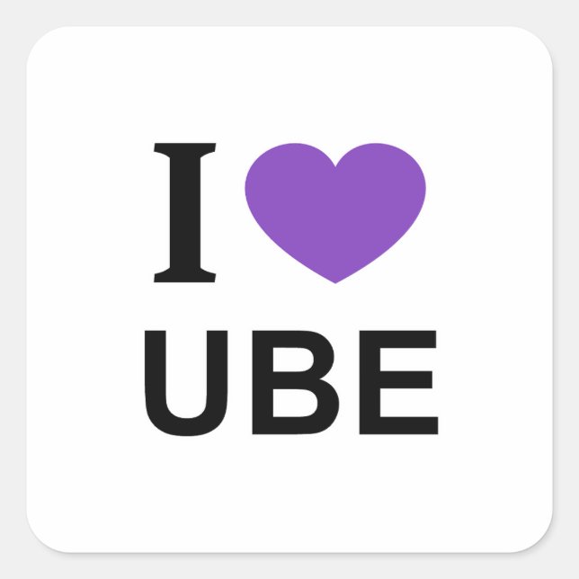Adesivo Quadrado Eu ❤️ UBE com coração roxo EU AMO UBE EU AMO UBE (Frente)