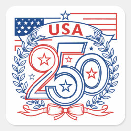Adesivo Quadrado EUA 250 Design de Emblema de Aniversário Patriótic
