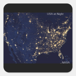 Adesivo Quadrado EUA à noite, Imagem da NASA