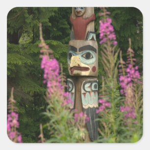 Adesivo Quadrado EUA, Alasca, Ketchikan, Totem Bight State