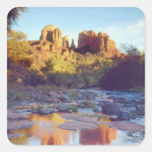 Adesivo Quadrado EUA, Arizona, Sedona. Cathedral Rock refletindo