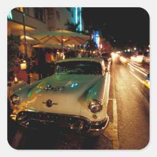 Adesivo Quadrado EUA, FL, Miami, South Beach à noite.2