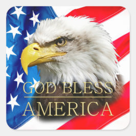 Adesivo Quadrado EUA Flag, Eagle, América Deus abençoe