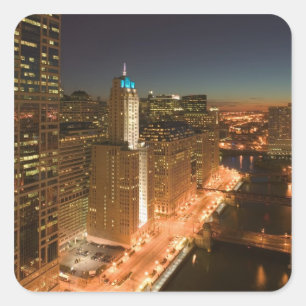 Adesivo Quadrado EUA, Illinois, Chicago: O loop: Edifícios