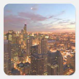 Adesivo Quadrado EUA, Illinois, Chicago: Vista da Noite do Loop