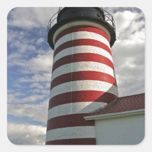Adesivo Quadrado EUA, Maine, Lubec. Farol West Quoddy Head