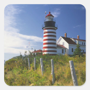Adesivo Quadrado EUA, Maine, Lubec. Farol West Quoddy Head