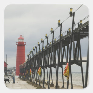 Adesivo Quadrado EUA, Michigan, Costa do Lago Michigan, Grand Haven